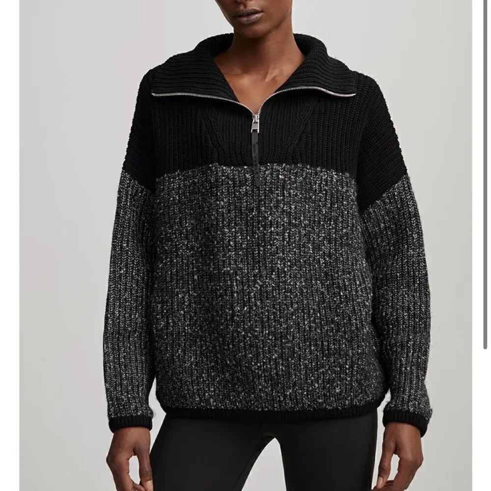 Varley Willard Half Zip Knit Colorblock Pullover Sweater Black